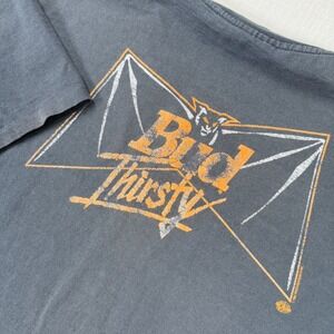 Vintage 1992 Bud Light Bud Thirsty Bat T Shirt XL Single Stitch Faded Black READ